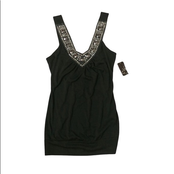Mon Amie USA Tops - Sleeveless Jeweled V-neck Top